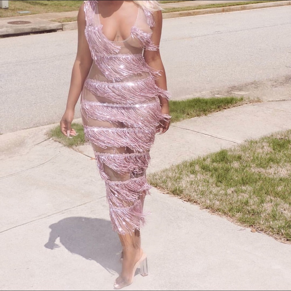 Custom made baby pink fringe dress!!